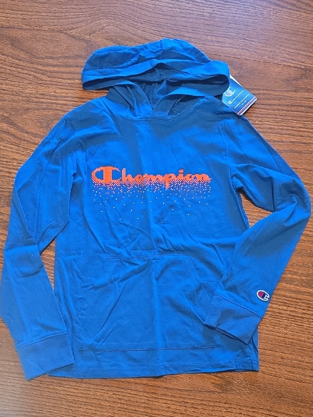 Boys' Champion Bright Blue Hoodie with Orange Logo and Dot Accent